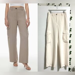 Wilfred Bridger Light Birch High Rise Cargo Wide Leg Pants Sz 4
